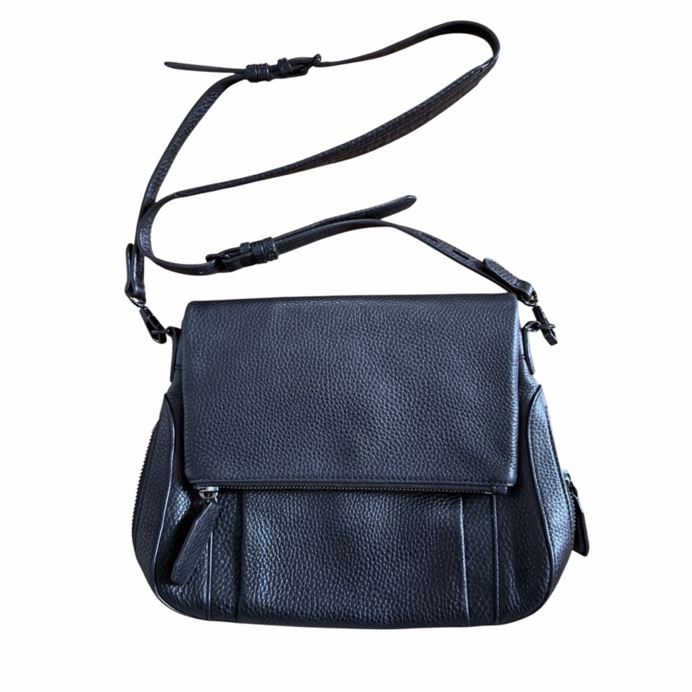 Rebecca Minkoff Chic Black Pebbled Leather Messenger Crossbody Bag